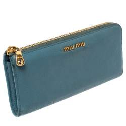 Miu Miu Blue Leather Zip Continental Wallet