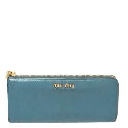 Miu Miu Blue Leather Zip Continental Wallet