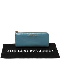 Miu Miu Blue Leather Zip Continental Wallet