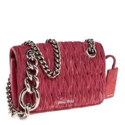 Pre Owned Miu Miu Pink Matelassé Velvet Small Club Shoulder Bag