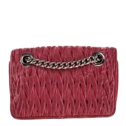 Pre Owned Miu Miu Pink Matelassé Velvet Small Club Shoulder Bag