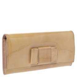 Miu Miu Beige Patent Leather Bow Continental Wallet
