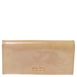Miu Miu Beige Patent Leather Bow Continental Wallet