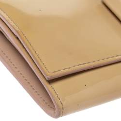 Miu Miu Beige Patent Leather Bow Continental Wallet