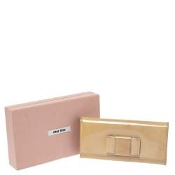 Miu Miu Beige Patent Leather Bow Continental Wallet