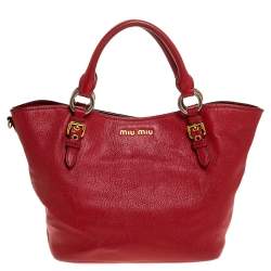 Miu Miu Red Madras Leather Tote 