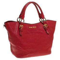Miu Miu Red Madras Leather Tote 