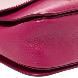 Pre Owned Miu Miu Two Tone Pink Madras Leather Push Lock Flap Top Handle Bag