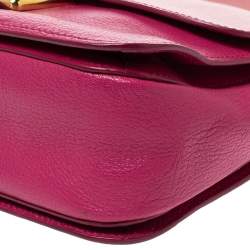 Pre Owned Miu Miu Two Tone Pink Madras Leather Push Lock Flap Top Handle Bag