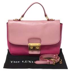 Pre Owned Miu Miu Two Tone Pink Madras Leather Push Lock Flap Top Handle Bag