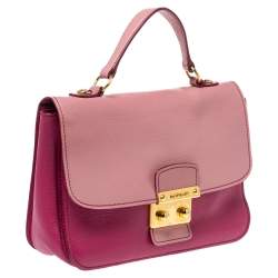 Pre Owned Miu Miu Two Tone Pink Madras Leather Push Lock Flap Top Handle Bag