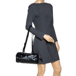 Miu Miu Black Leather Double Pocket Boston Bag