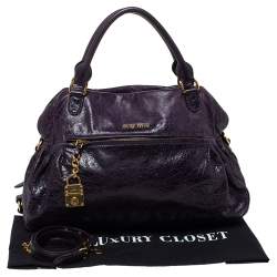 Miu Miu Plum Distressed Leather Charm Satchel
