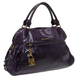 Miu Miu Plum Distressed Leather Charm Satchel