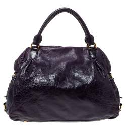 Miu Miu Plum Distressed Leather Charm Satchel