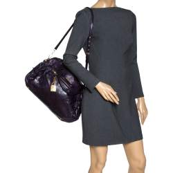Miu Miu Plum Distressed Leather Charm Satchel