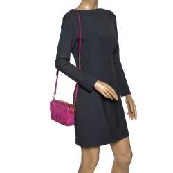 Miu Miu Fuchsia Matelasse Leather Double Zip Crossbody Bag