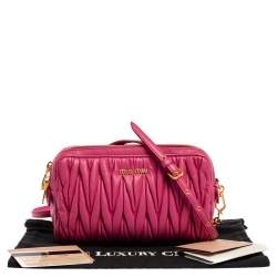 Miu Miu Fuchsia Matelasse Leather Double Zip Crossbody Bag