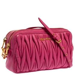Miu Miu Fuchsia Matelasse Leather Double Zip Crossbody Bag