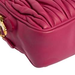 Miu Miu Fuchsia Matelasse Leather Double Zip Crossbody Bag