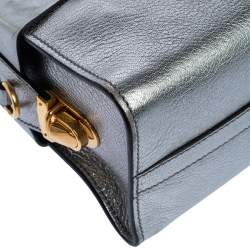 Miu Miu Metallic Silver Leather Mini Bow Satchel