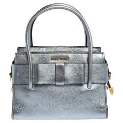 Miu Miu Metallic Silver Leather Mini Bow Satchel