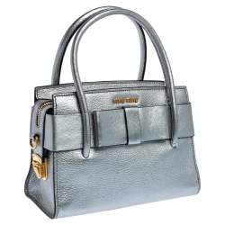 Miu Miu Metallic Silver Leather Mini Bow Satchel