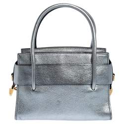 Miu Miu Metallic Silver Leather Mini Bow Satchel
