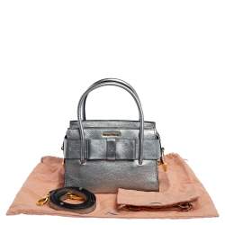 Miu Miu Metallic Silver Leather Mini Bow Satchel