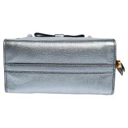 Miu Miu Metallic Silver Leather Mini Bow Satchel