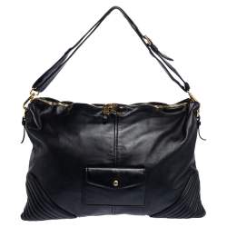 Pre Owned Miu Miu Black Leather Biker Cloud Hobo