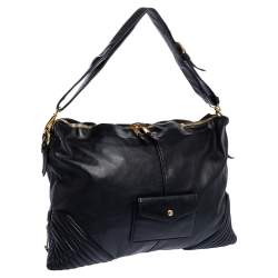 Pre Owned Miu Miu Black Leather Biker Cloud Hobo