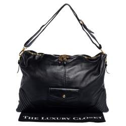 Pre Owned Miu Miu Black Leather Biker Cloud Hobo
