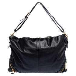 Pre Owned Miu Miu Black Leather Biker Cloud Hobo