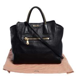 Miu Miu Black Madras Leather Studded Handle Tote
