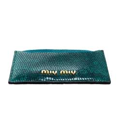 Pre Owned Miu Miu Green Lizard Card Holder 