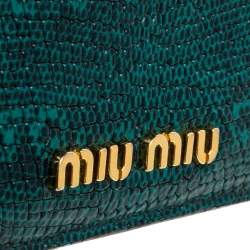 Pre Owned Miu Miu Green Lizard Card Holder 