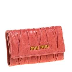 Miu Miu Coral Orange Matelassé Leather Key Holder