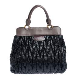 Miu Miu Black Matelasse Leather Turnlock Tote