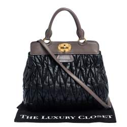 Miu Miu Black Matelasse Leather Turnlock Tote