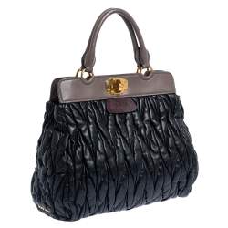 Miu Miu Black Matelasse Leather Turnlock Tote