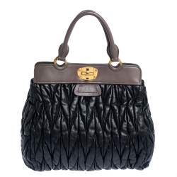 Miu Miu Black Matelasse Leather Turnlock Tote