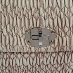 Miu Miu Cream/Old Rose Matelassé Leather Turn Lock Tote