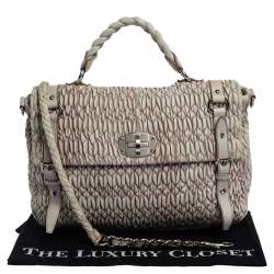 Miu Miu Cream/Old Rose Matelassé Leather Turn Lock Tote