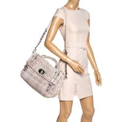 Miu Miu Cream/Old Rose Matelassé Leather Turn Lock Tote