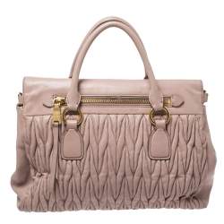 Pre Owned Miu Miu Light Beige Matalesse Leather Flap Tote