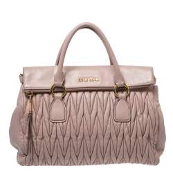 Pre Owned Miu Miu Light Beige Matalesse Leather Flap Tote