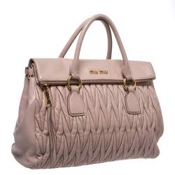 Pre Owned Miu Miu Light Beige Matalesse Leather Flap Tote