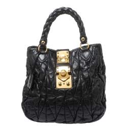 Pre Owned حقيبة يد ميو ميو أبريتو جلد مبطنة سوداء 