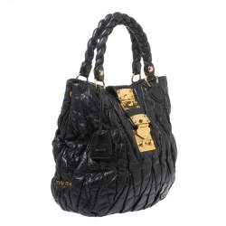 Pre Owned حقيبة يد ميو ميو أبريتو جلد مبطنة سوداء 